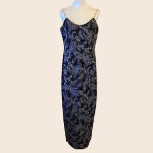 Vintage Scott McClintock Black Paisley Glitter Formal Dress